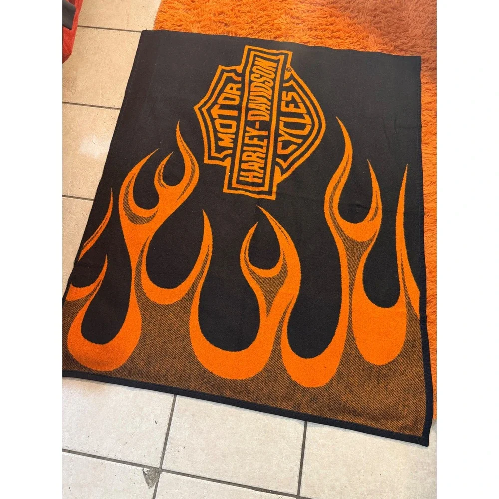 Harley Davidson Flame Bar & Shield Woven Throw Blanket 4x5 Aurora Made Germany